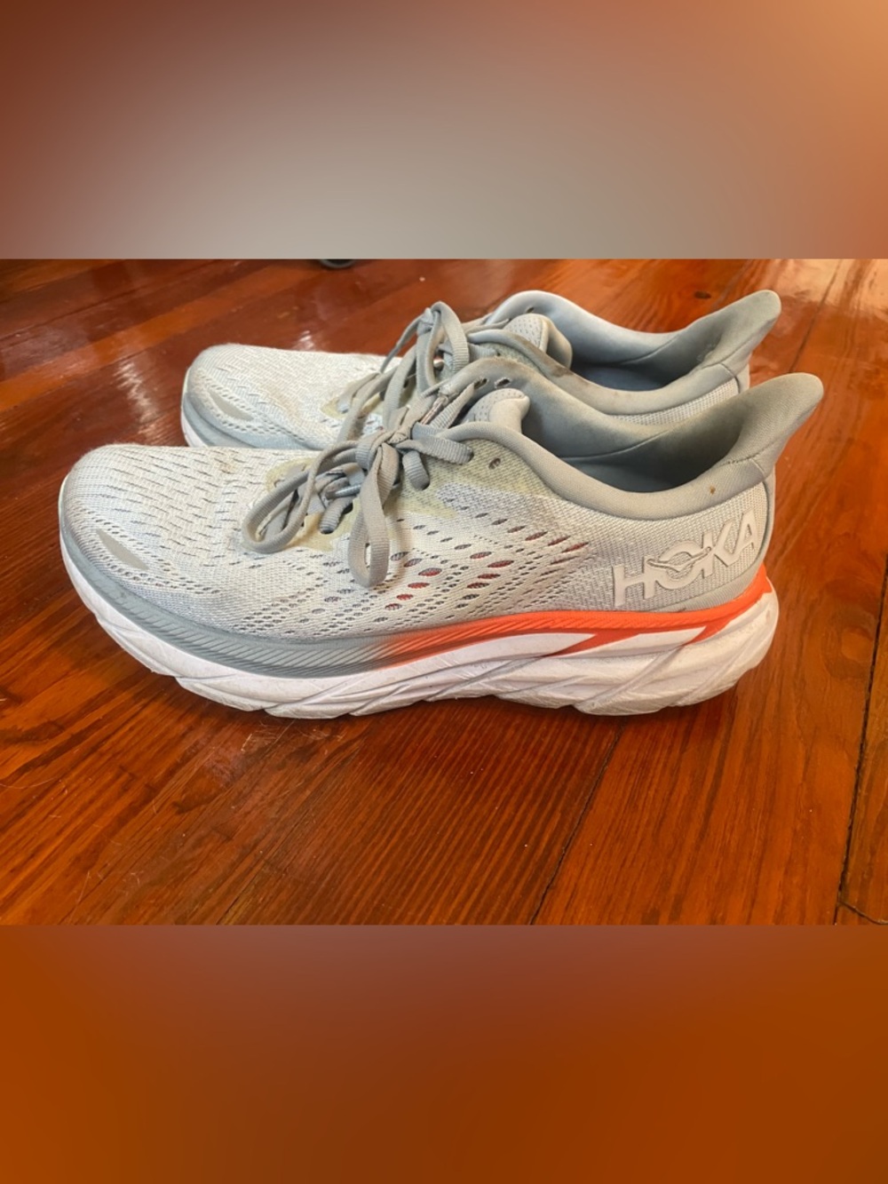 Hoka Women's Light Gray and Orange Athletic Running Shoes